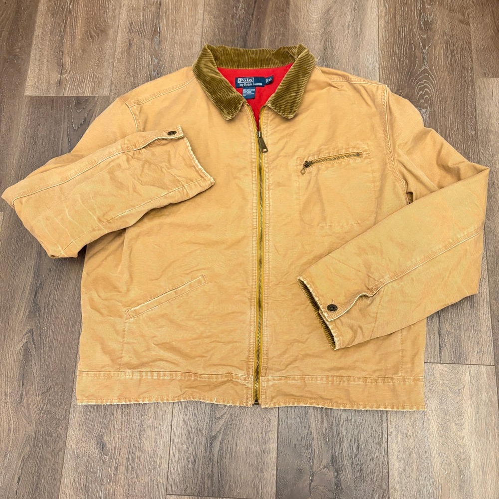 Polo Ralph Lauren Canvas Jacket Men XL Tan Workwear Rugged Hefty